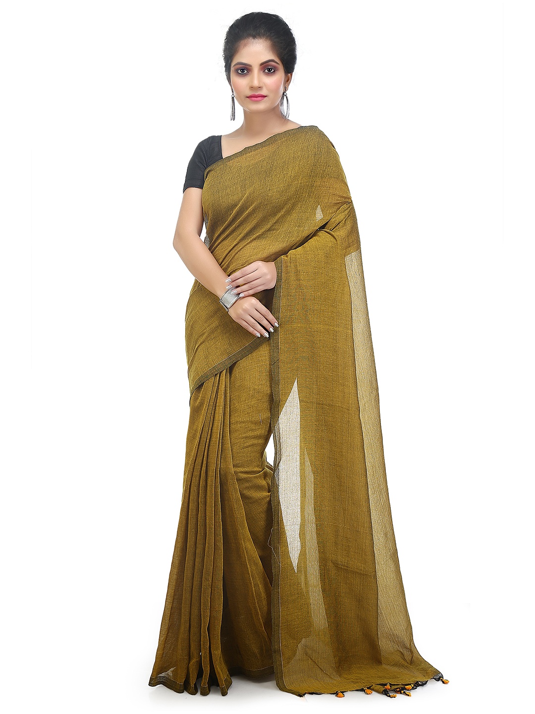 

BENGAL HANDLOOM Woven Design Art Silk Taant Saree, Yellow