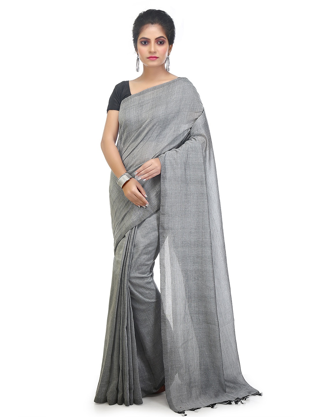 

BENGAL HANDLOOM Woven Design Art Silk Taant Saree, Grey