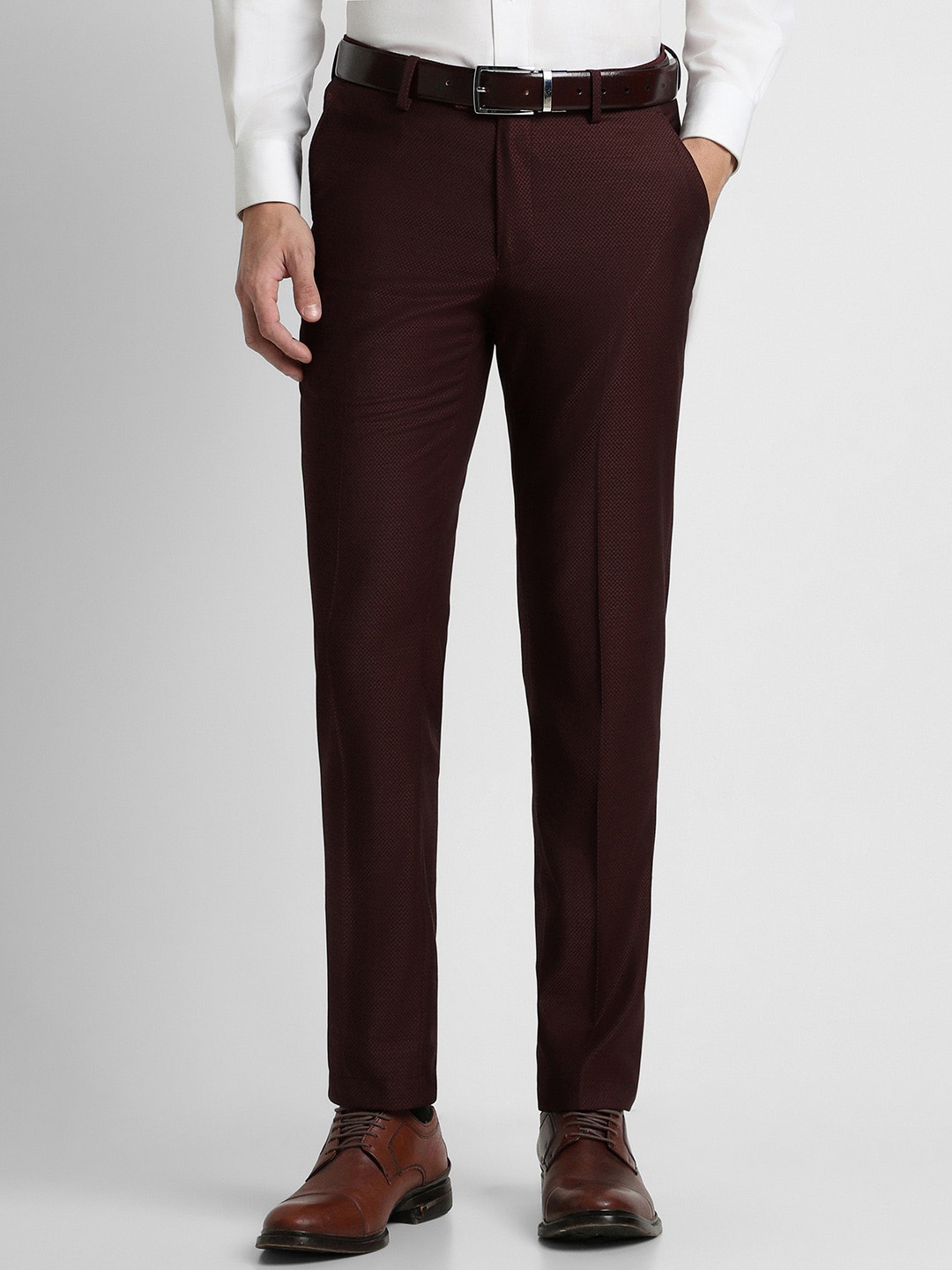 

Peter England Elite Men Slim Fit Trousers, Maroon