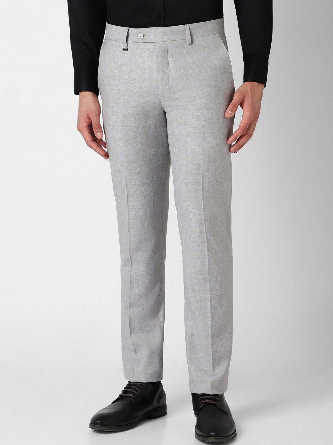 

Van Heusen Men Checked Mid-Rise Slim Fit Formal Trousers, Grey