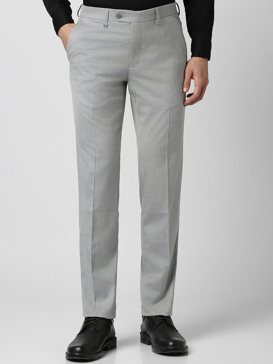 

Van Heusen Textured Slim Fit Mid-Rise Formal Trousers, Grey