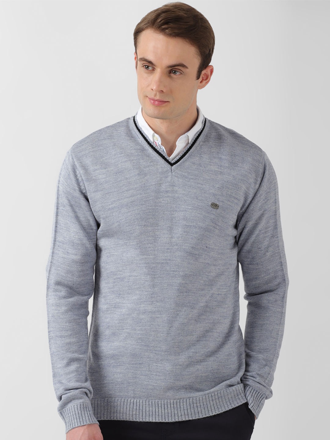 

Peter England Casuals Acrylic Textured V Neck Pullover Sweater, Grey