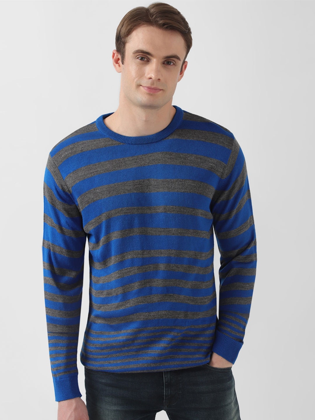 

Peter England Casuals Acrylic Crew Neck Striped Pullover Sweater, Blue