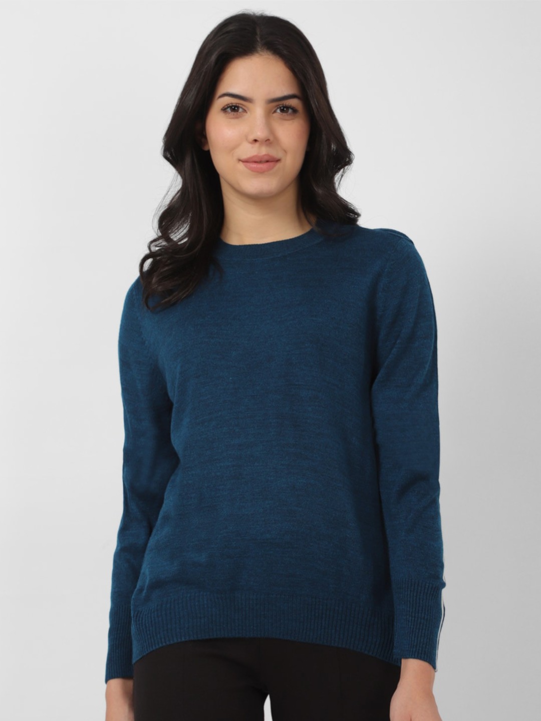 

Van Heusen Woman Round Neck Long Sleeves Regular Pullover Sweater, Navy blue