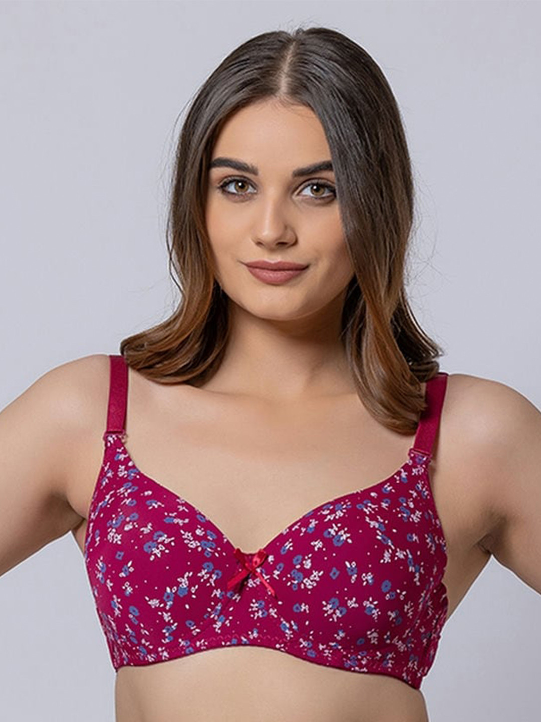 

BOLD & BAE Floral Printed Full Coverage Lightly Padded Nylon Everyday Bra- All Day Comfort, Pink