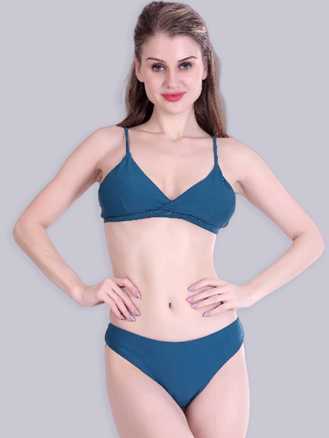 

BOLD & BAE Shoulder Straps Low Coverage Swim Bikini Set, Teal