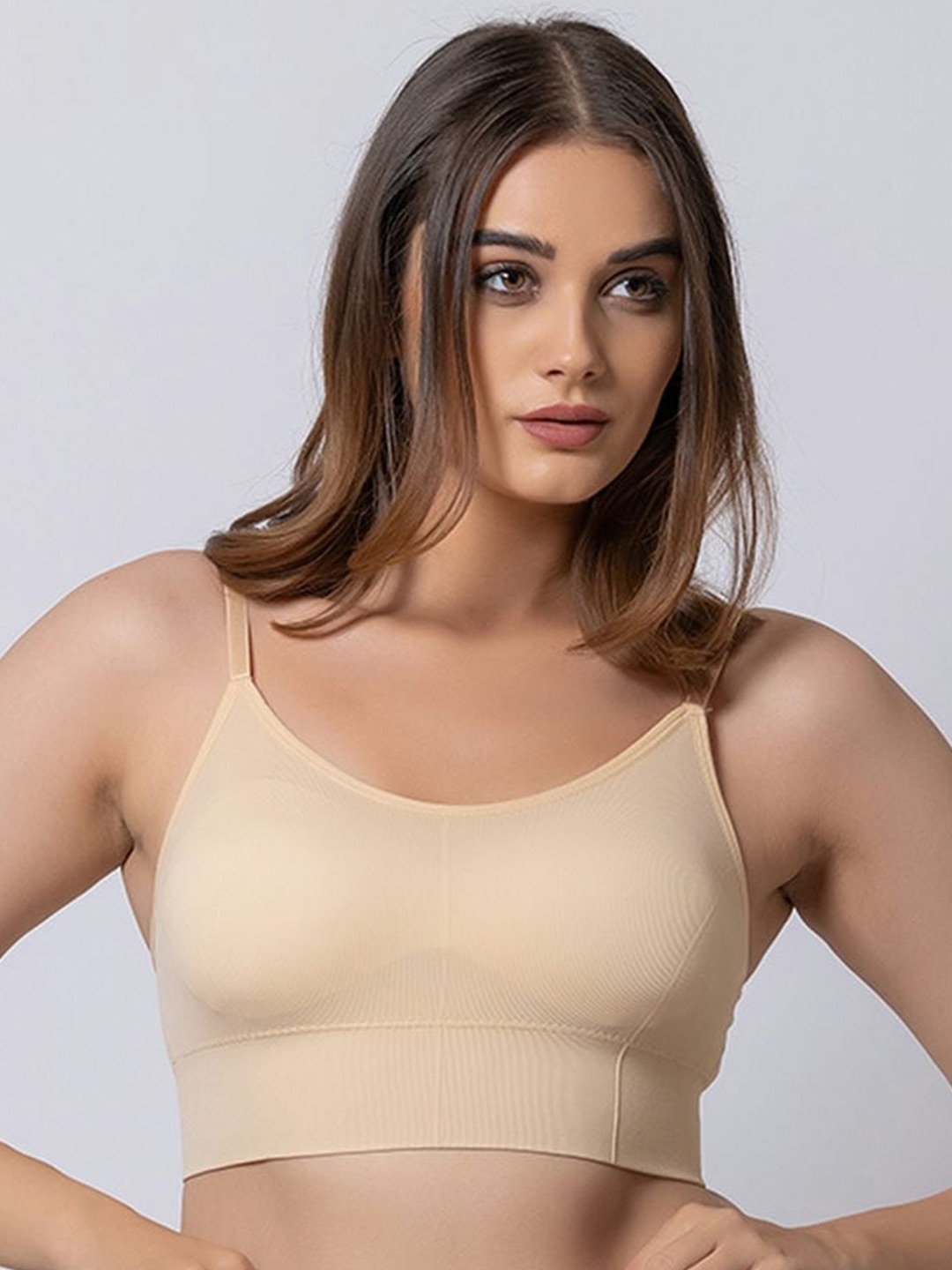 

BOLD & BAE Full Coverage Removable Padding Workout Bra With All Day Comfort, Beige