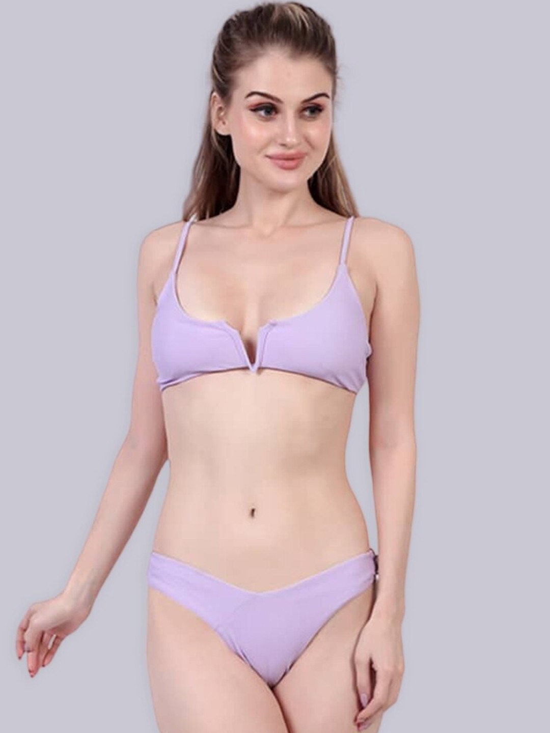 

BOLD & BAE Shoulder Straps Low Coverage Swim Bikini Set, Purple