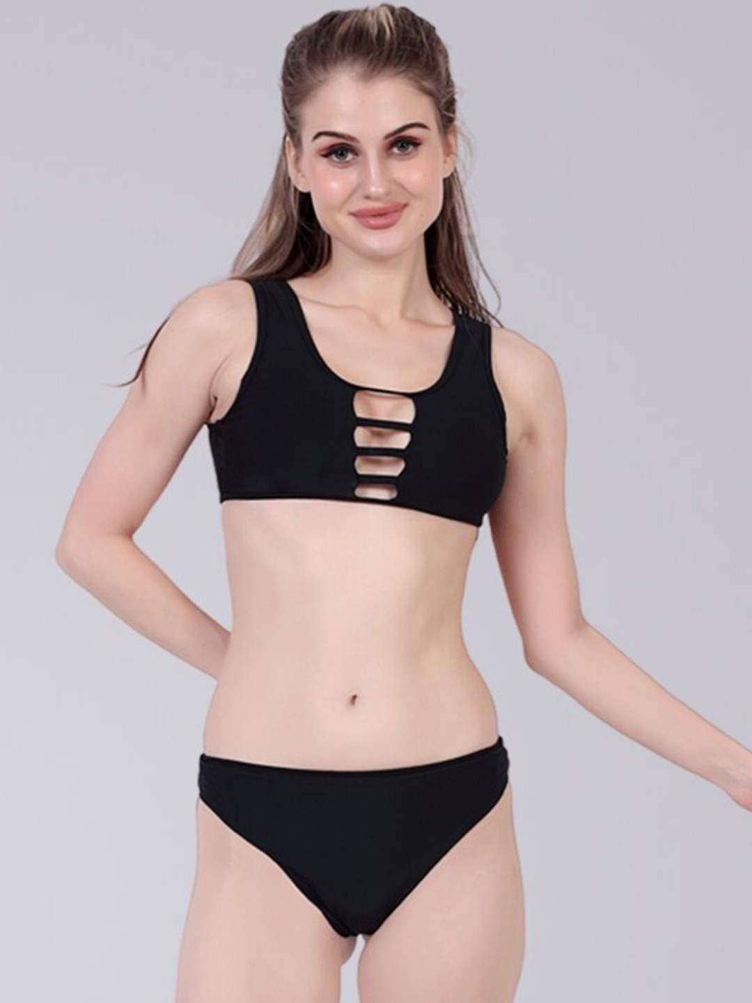 

BOLD & BAE Round Neck Swim Bikini Set, Black