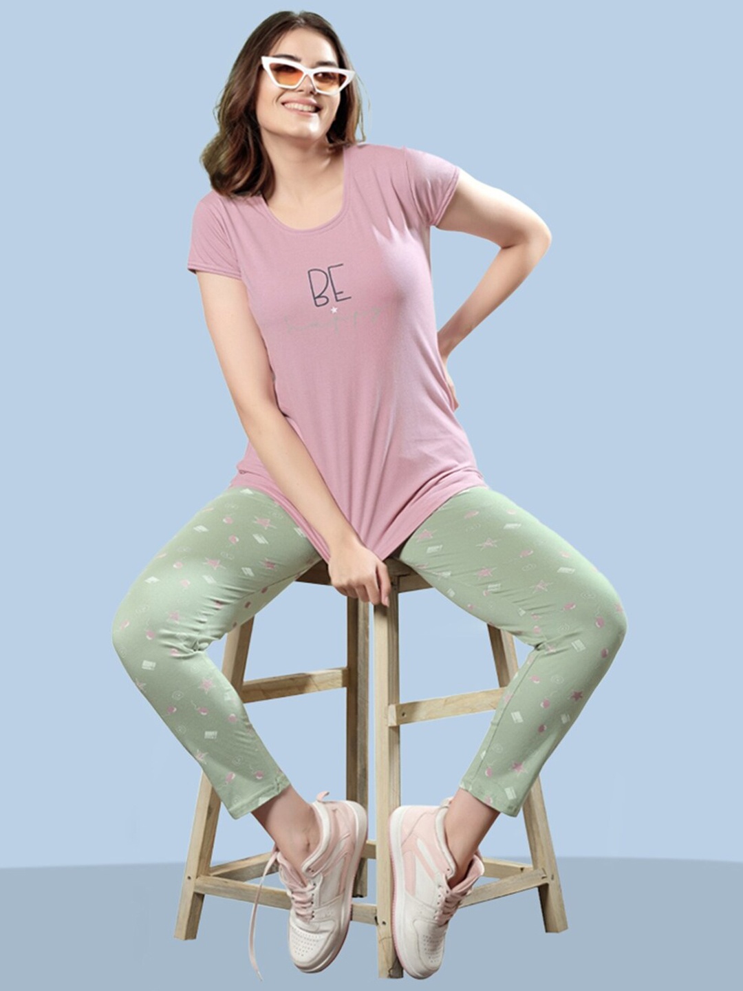 

BOLD & BAE Printed T-shirt With Pyjamas, Pink