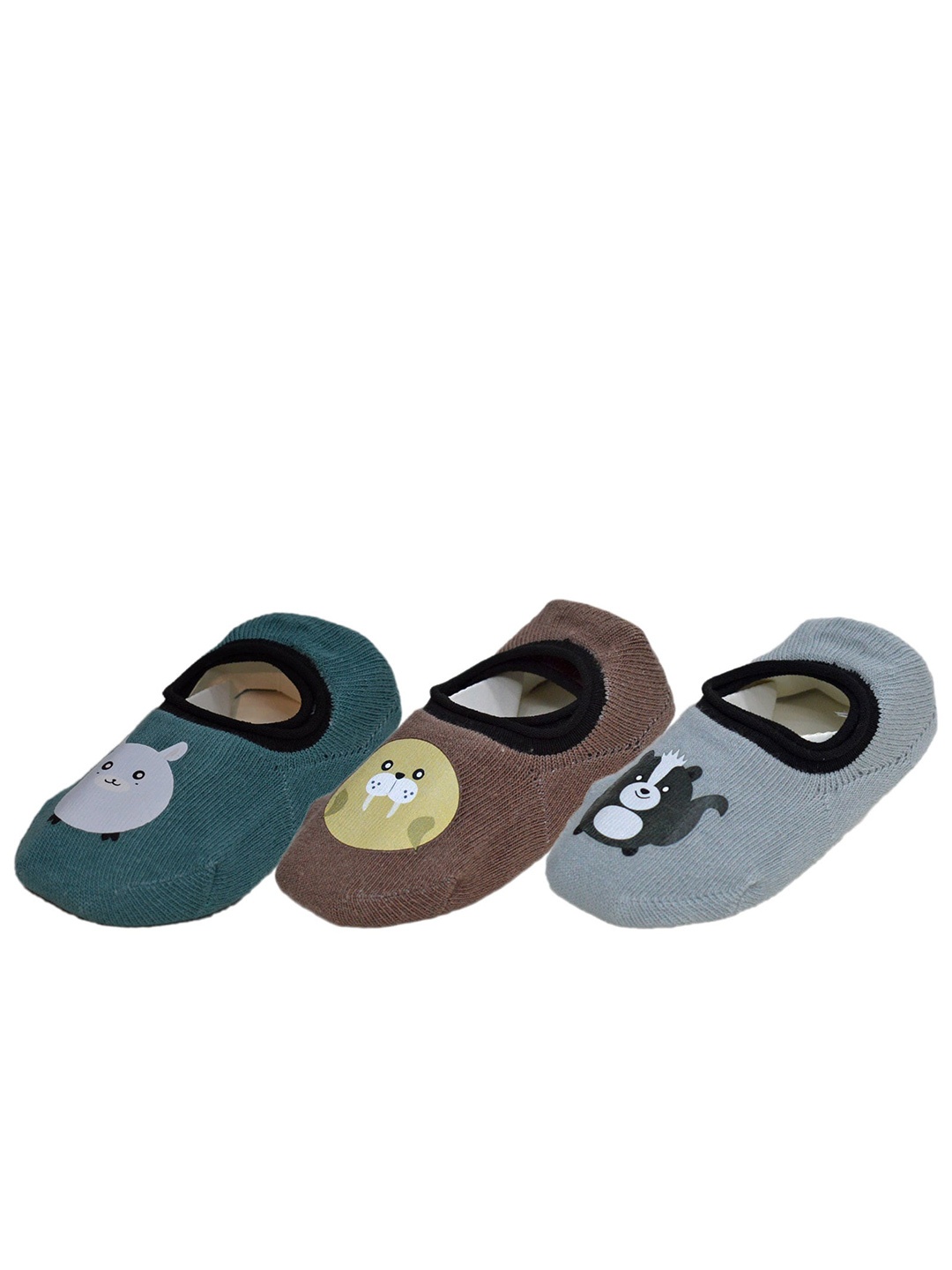 

BAESD Infants Pack Of 3 Printed Anti-Skid Shoe-Liner Socks, Grey