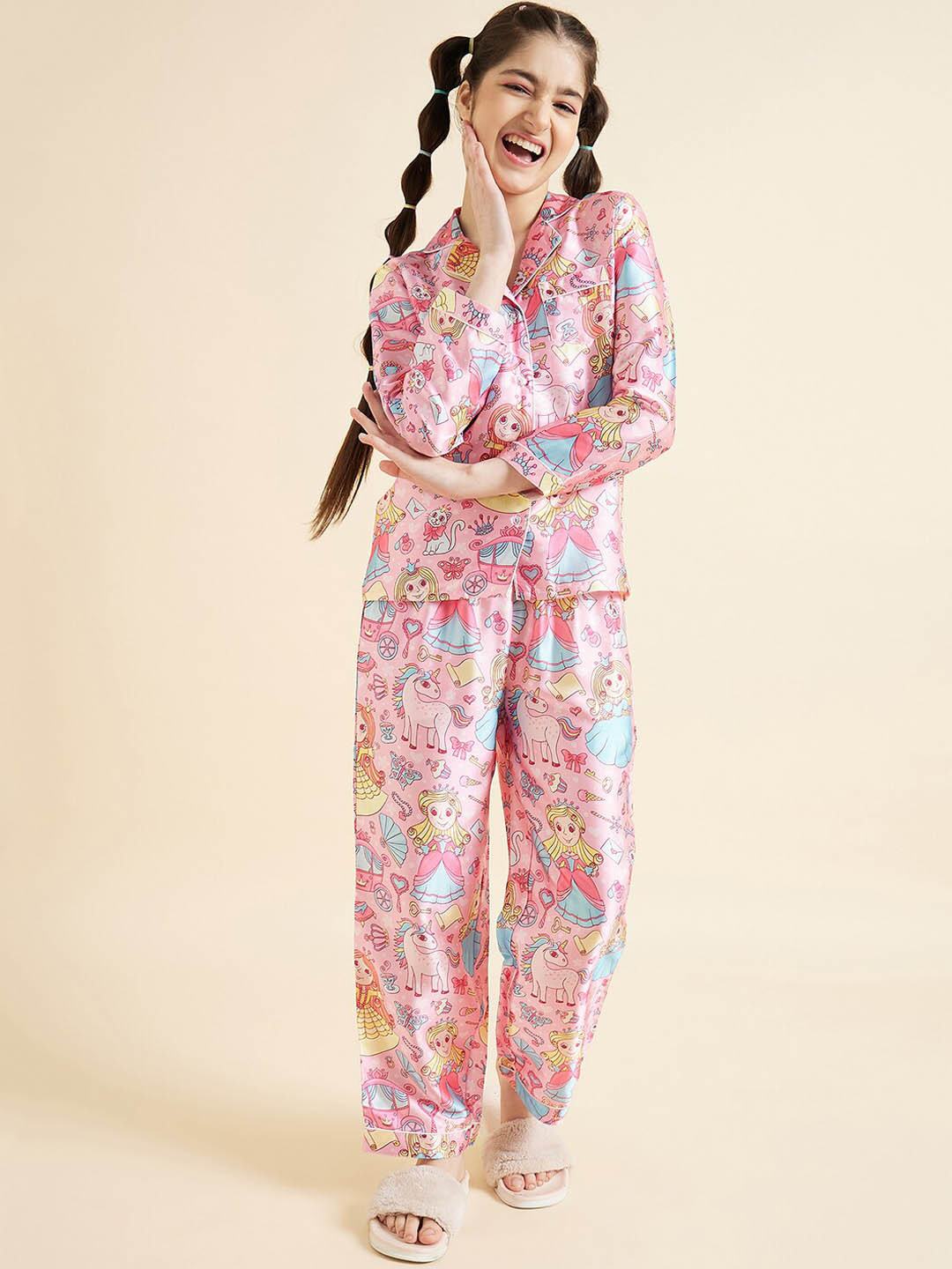 

Cherry & Jerry Girls Barbie Printed Long Sleeves Satin Night suit, Pink