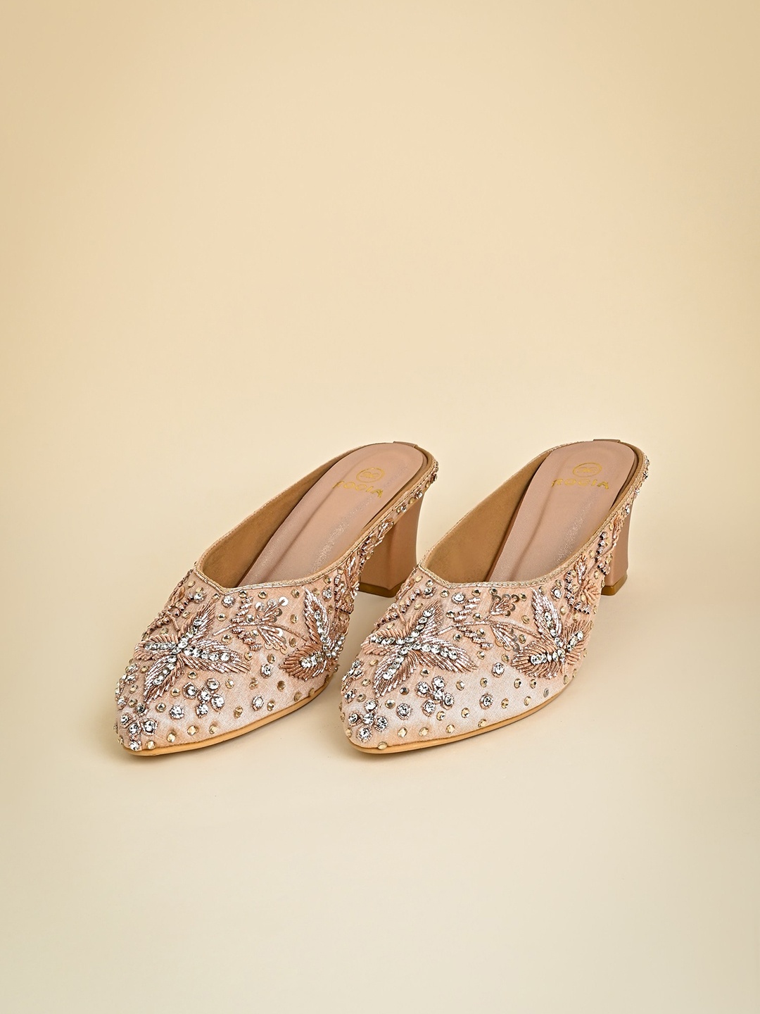 

Rocia Embellished Block Heeled Mules, Rose gold