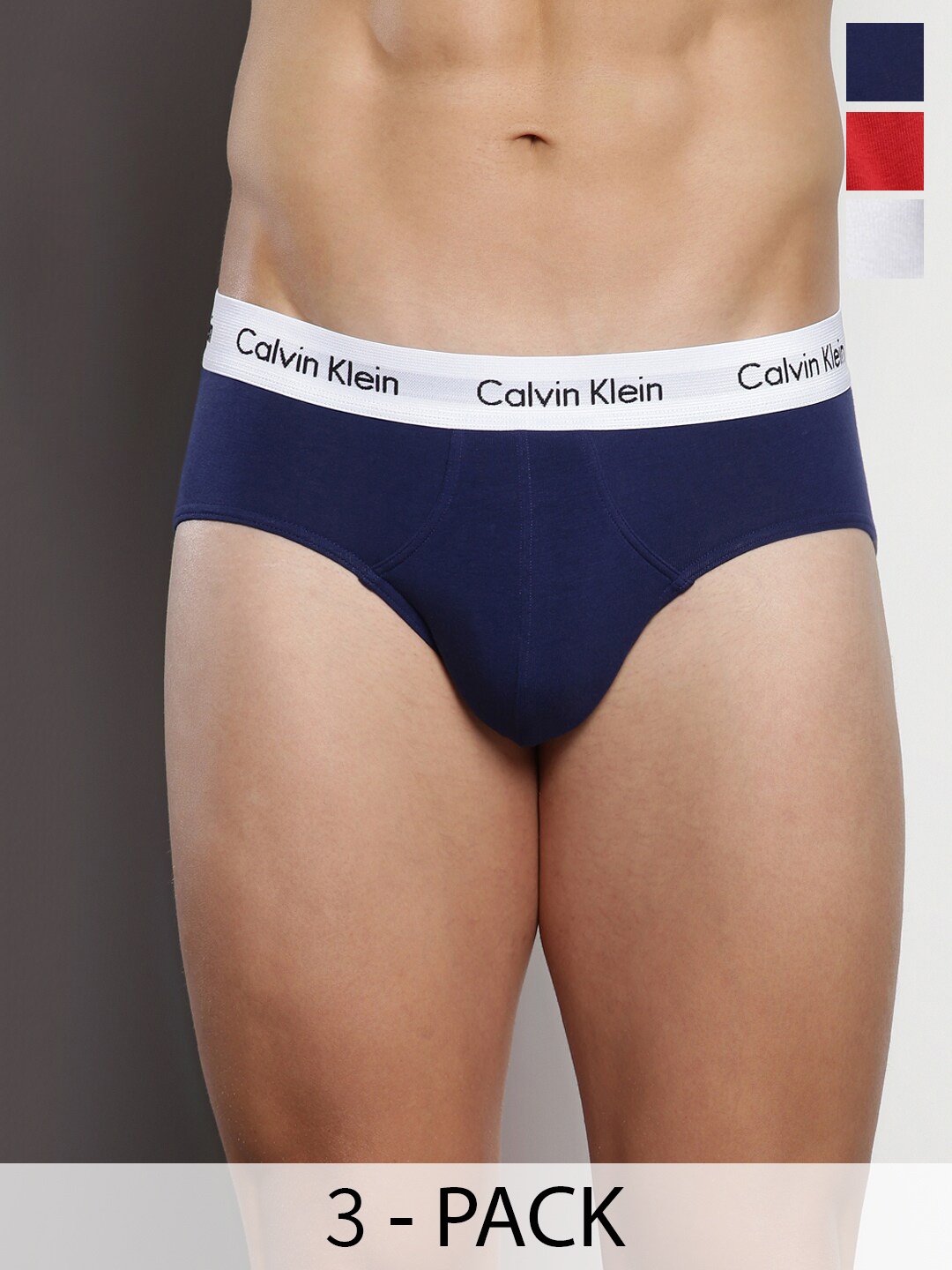 

Calvin Klein Underwear Pack Of 3 Brand Logo Detail Basic Briefs P4-U2661I03, Navy blue