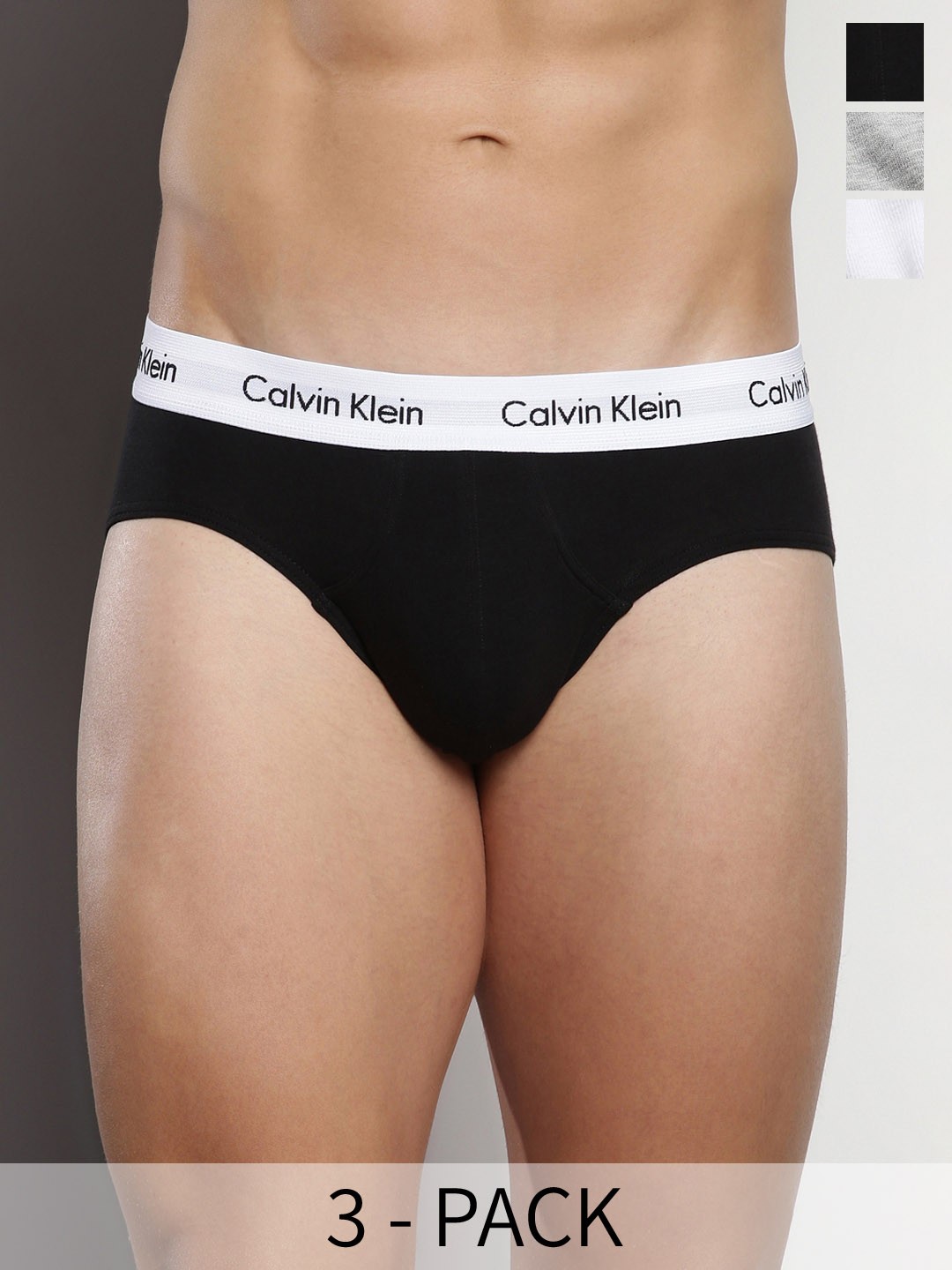 

Calvin Klein Underwear Pack Of 3 Brand Logo Detail Basic Briefs P4-U2661998, Black