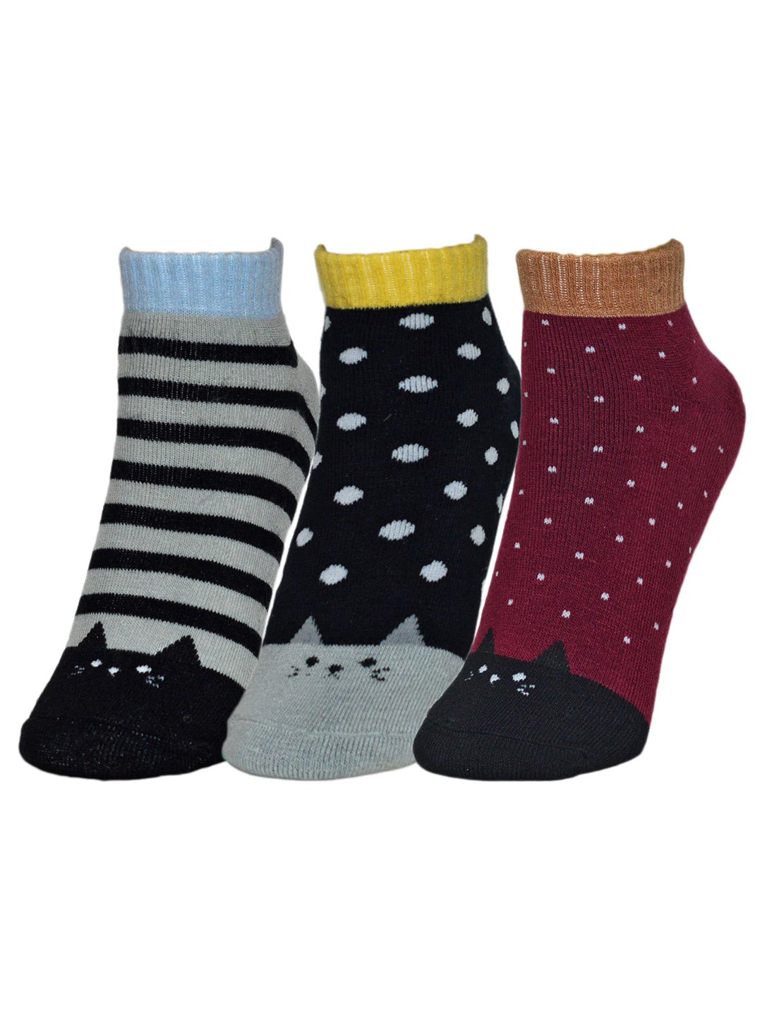 

BAESD Girls Pack Of 3 Patterned Ankle-Length Socks, Black