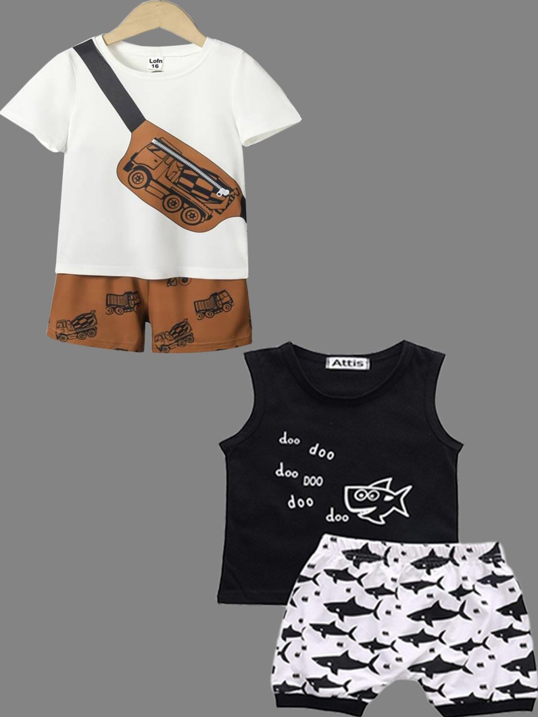 

BAESD Pack Of 2 Kids Printed Pure Cotton T-shirt With Shorts, White