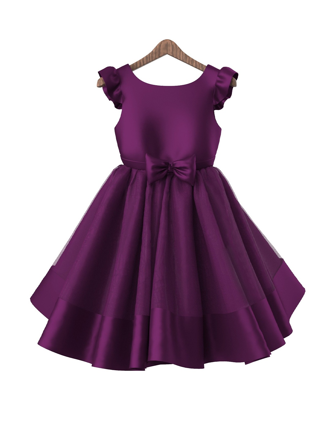 

BAESD Girls Round Neck Bow Embellished Short Sleeves Flared Party Dress, Purple