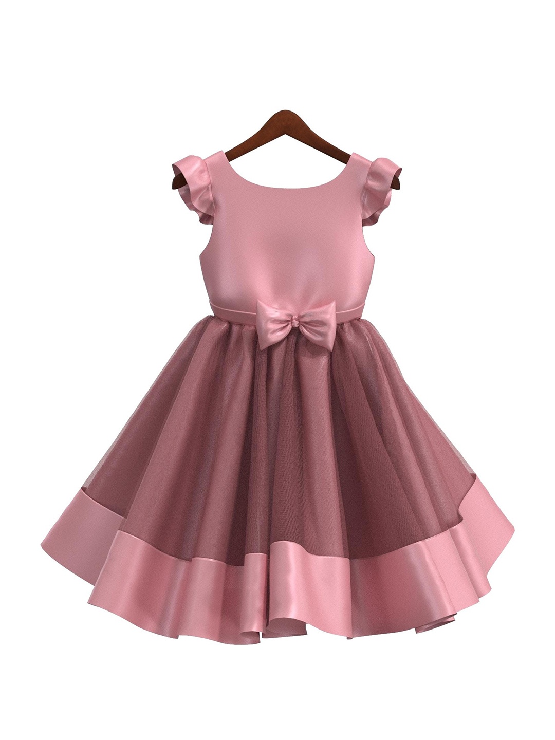 

BAESD Short Sleeves Satin Bow Embellished Flared Party Dress, Pink