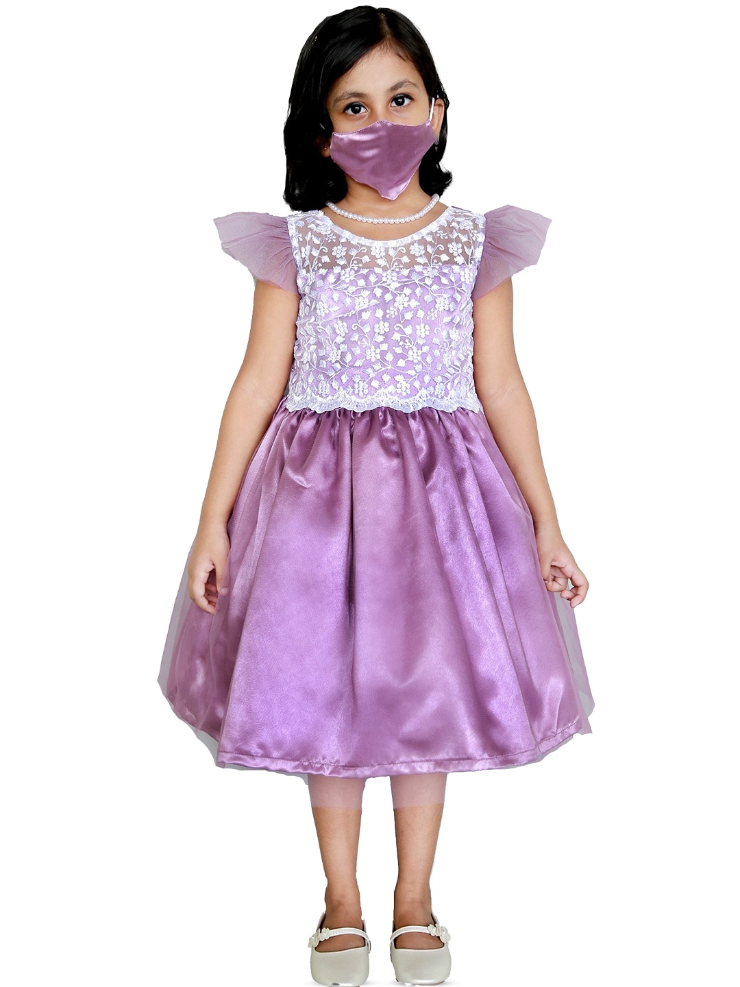 

BAESD Girls Floral Embroidered Round Neck Fit & Flare Dress, Purple