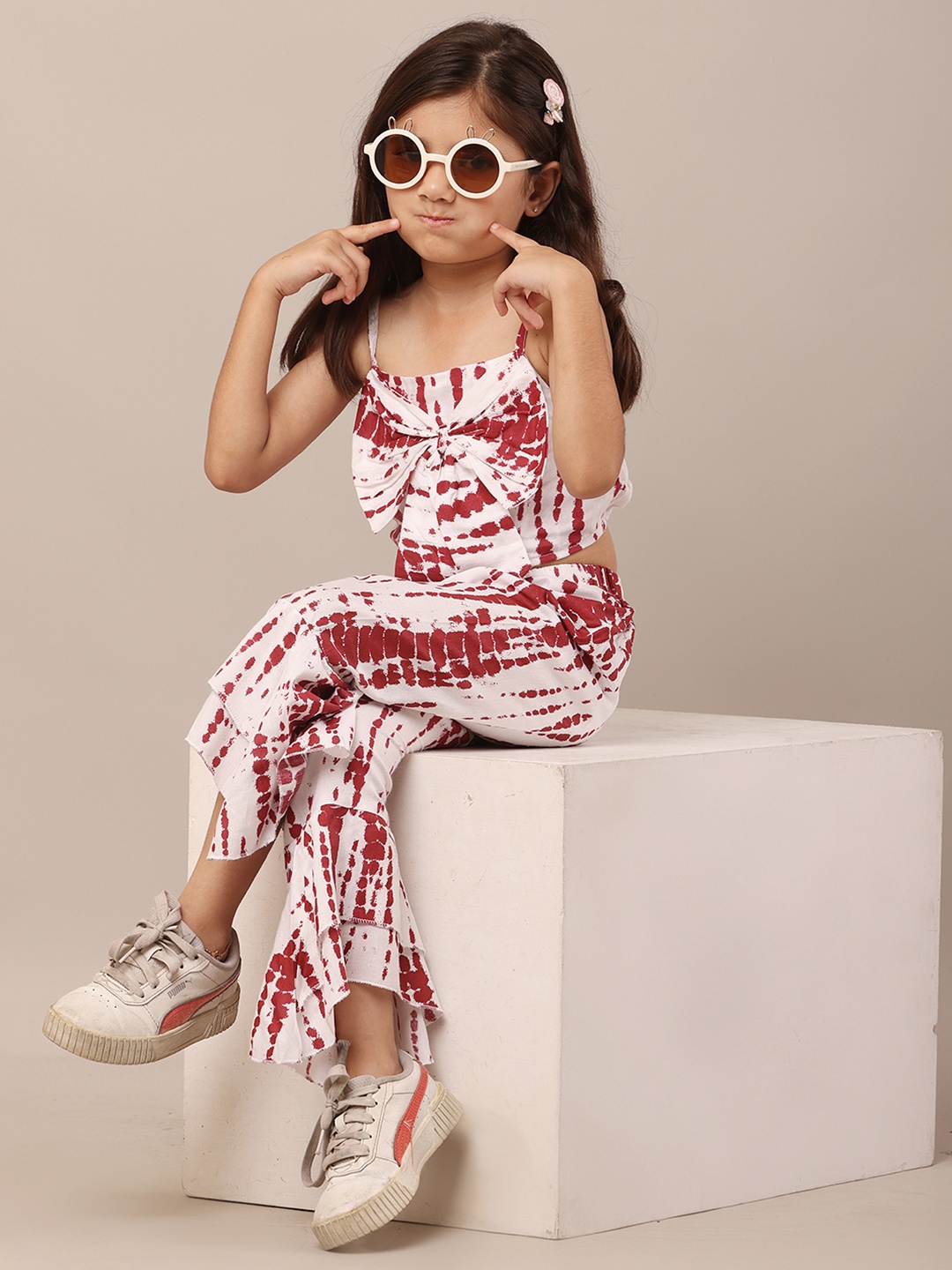 

BAESD Girls Printed Top with Trousers, Cream