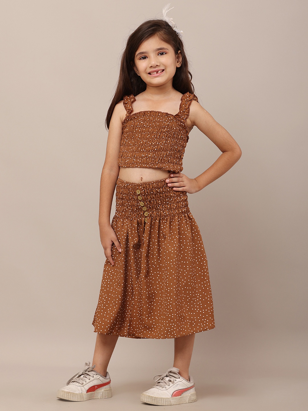 

BAESD Girls Printed Top with Skirt, Brown