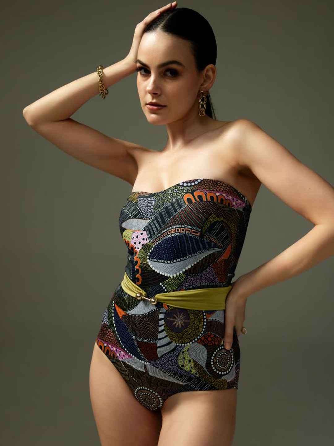 

Tizzi Abstract Printed Bodysuit, Black