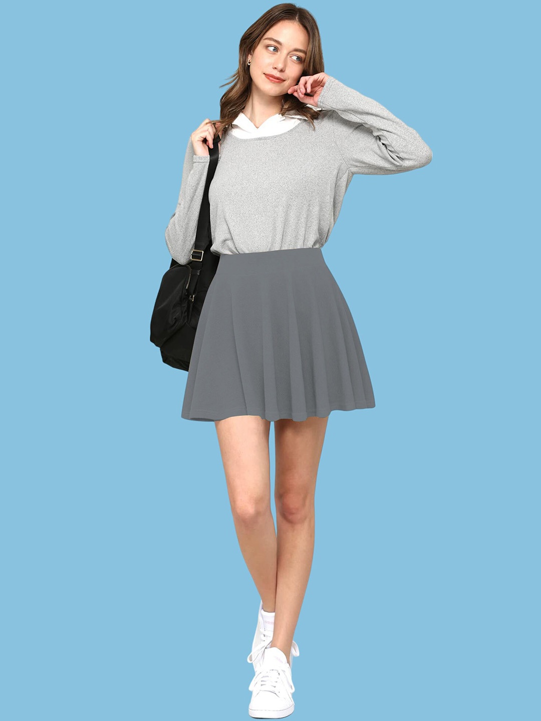 

BAESD High-Rise Above Knee-Length Flared Skorts, Grey