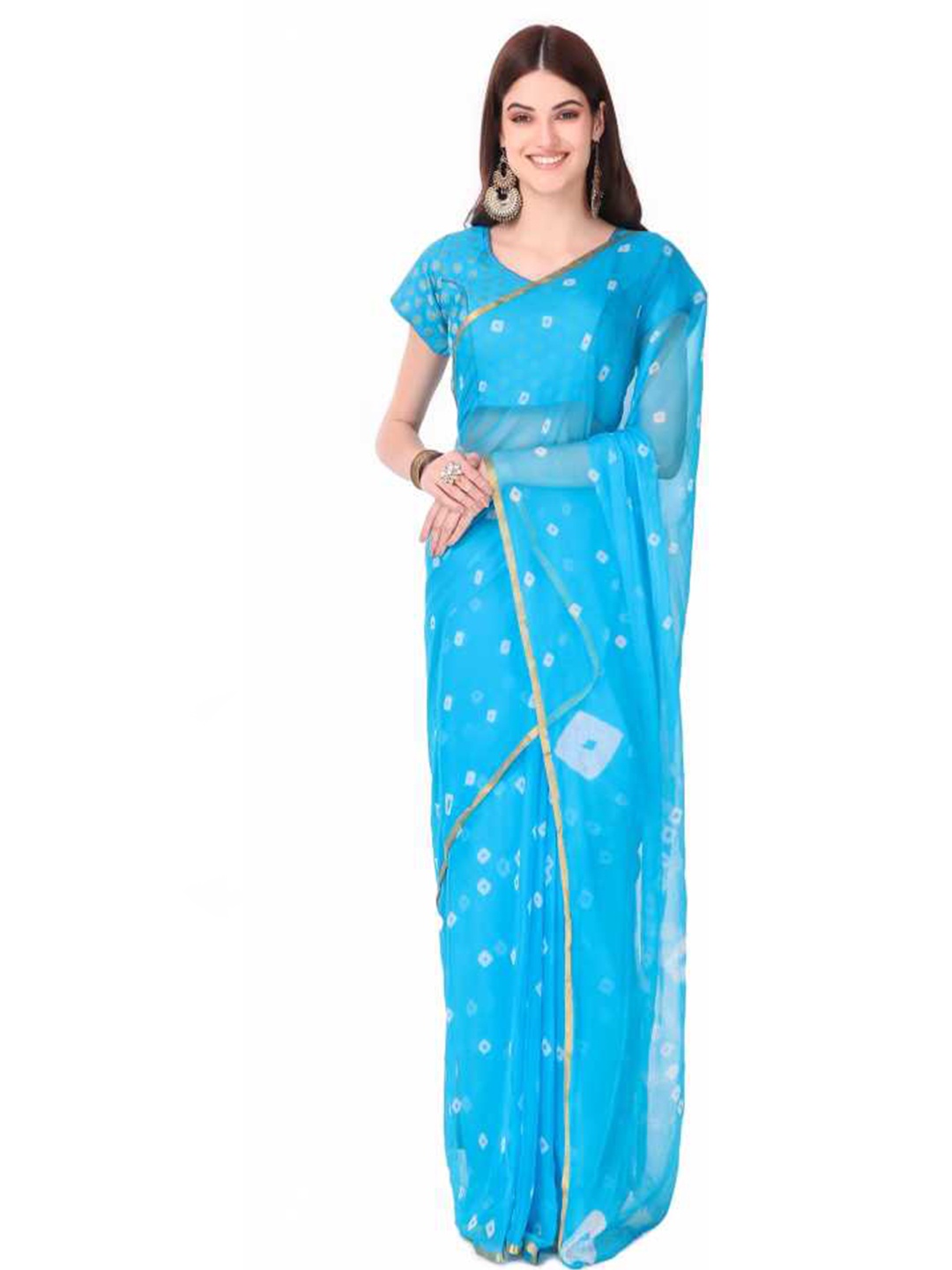 

Reboot Fashions Bandhani Zari Pure Chiffon Bandhani Saree, Blue