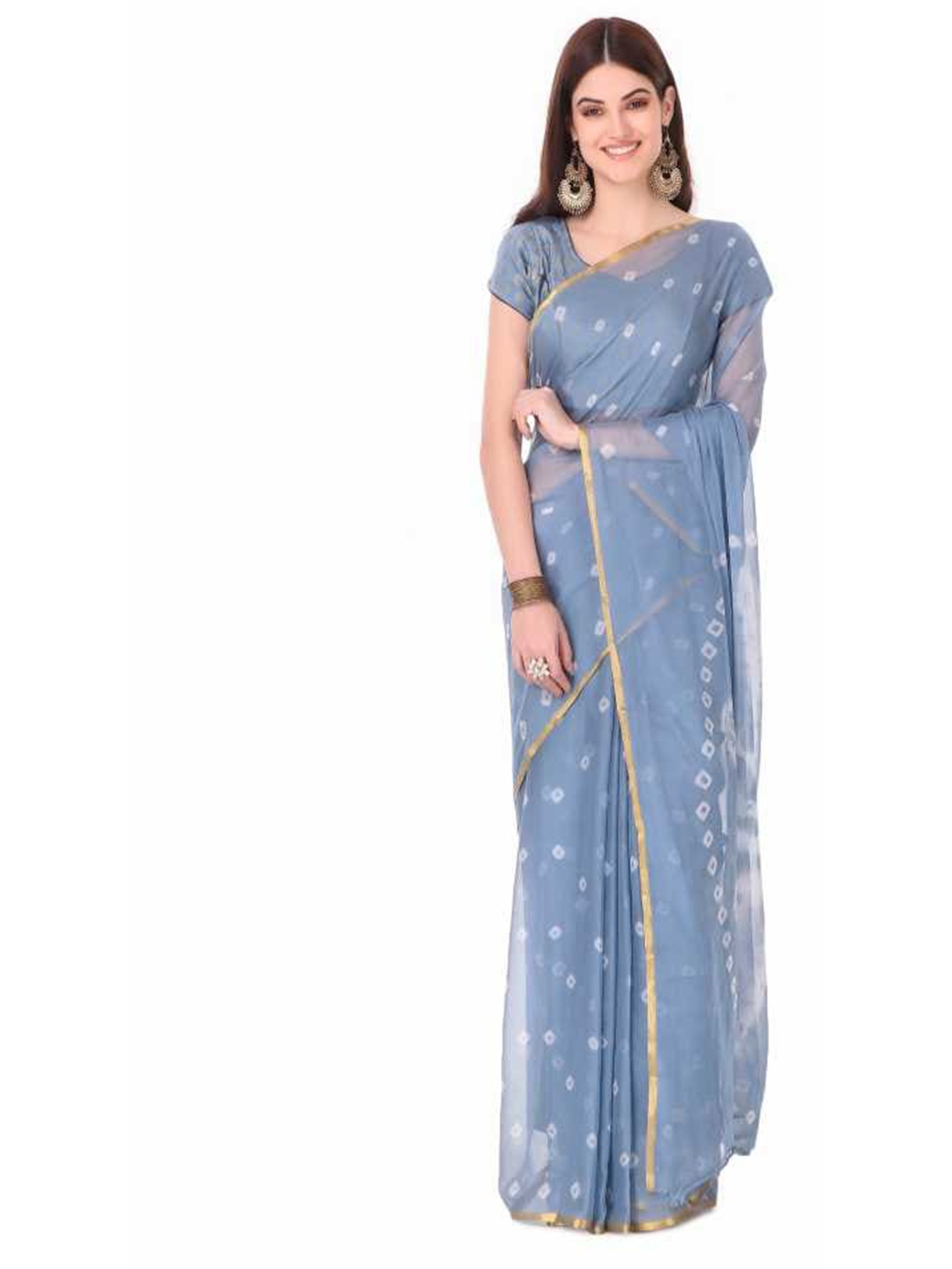

Reboot Fashions Bandhani Zari Pure Chiffon Bandhani Saree, Grey