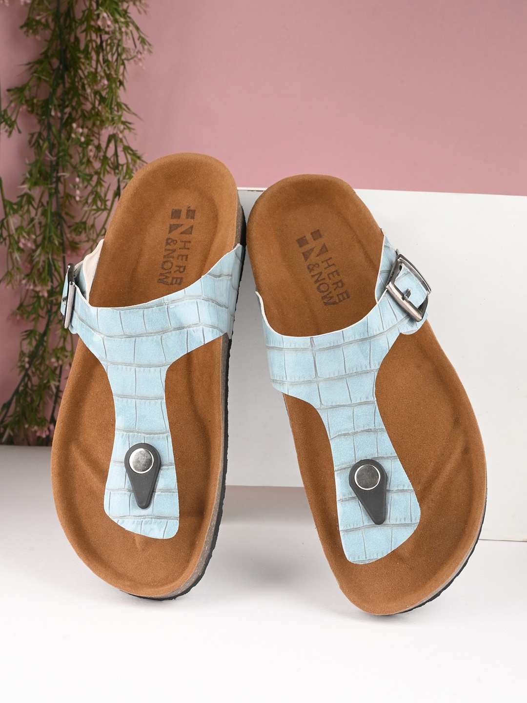 HERE&NOW Textured Open Toe Flats, Tan