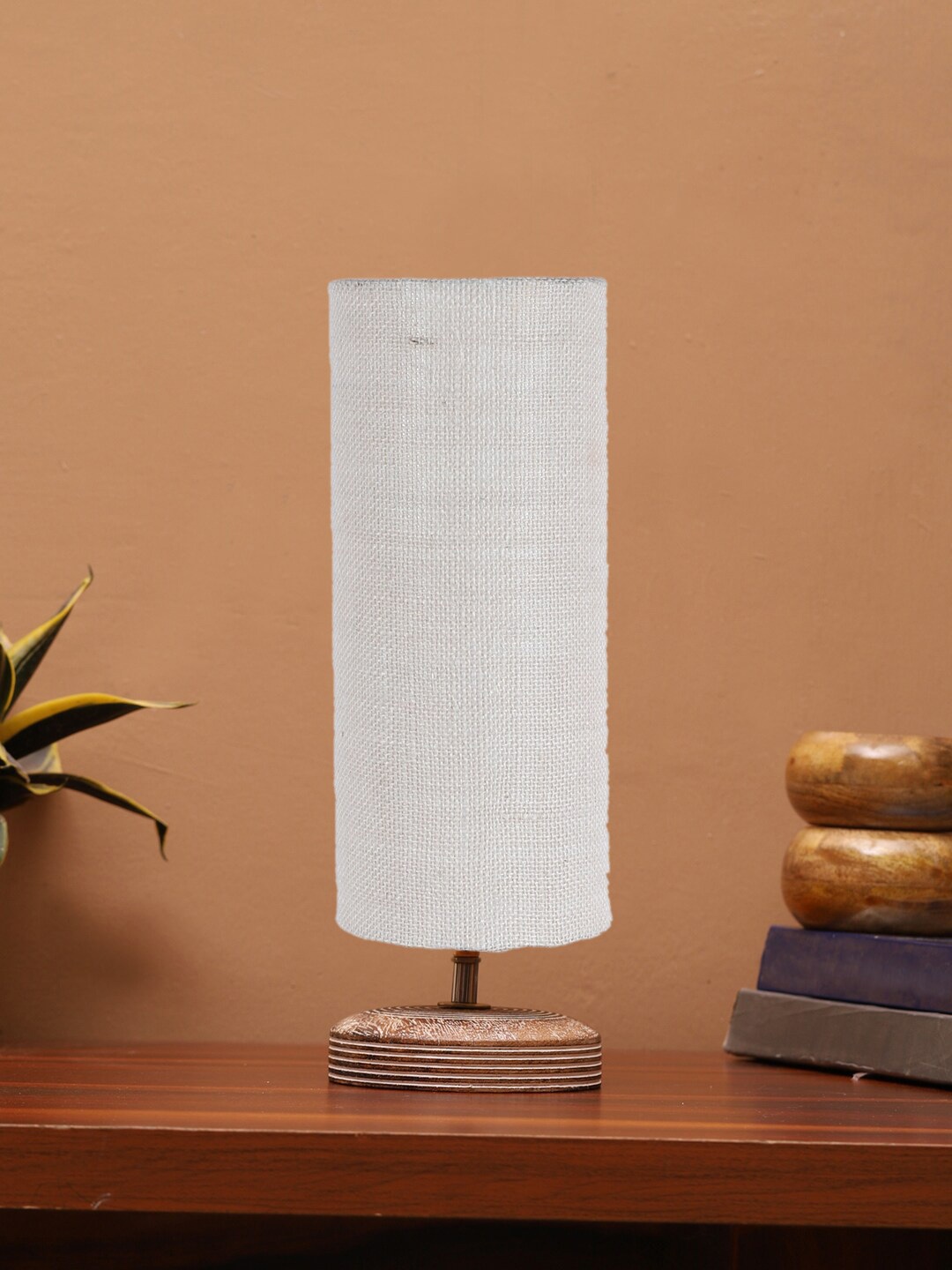 

Devansh White Textured Contemporary Wooden Cylindrical Shaped Table Lamp