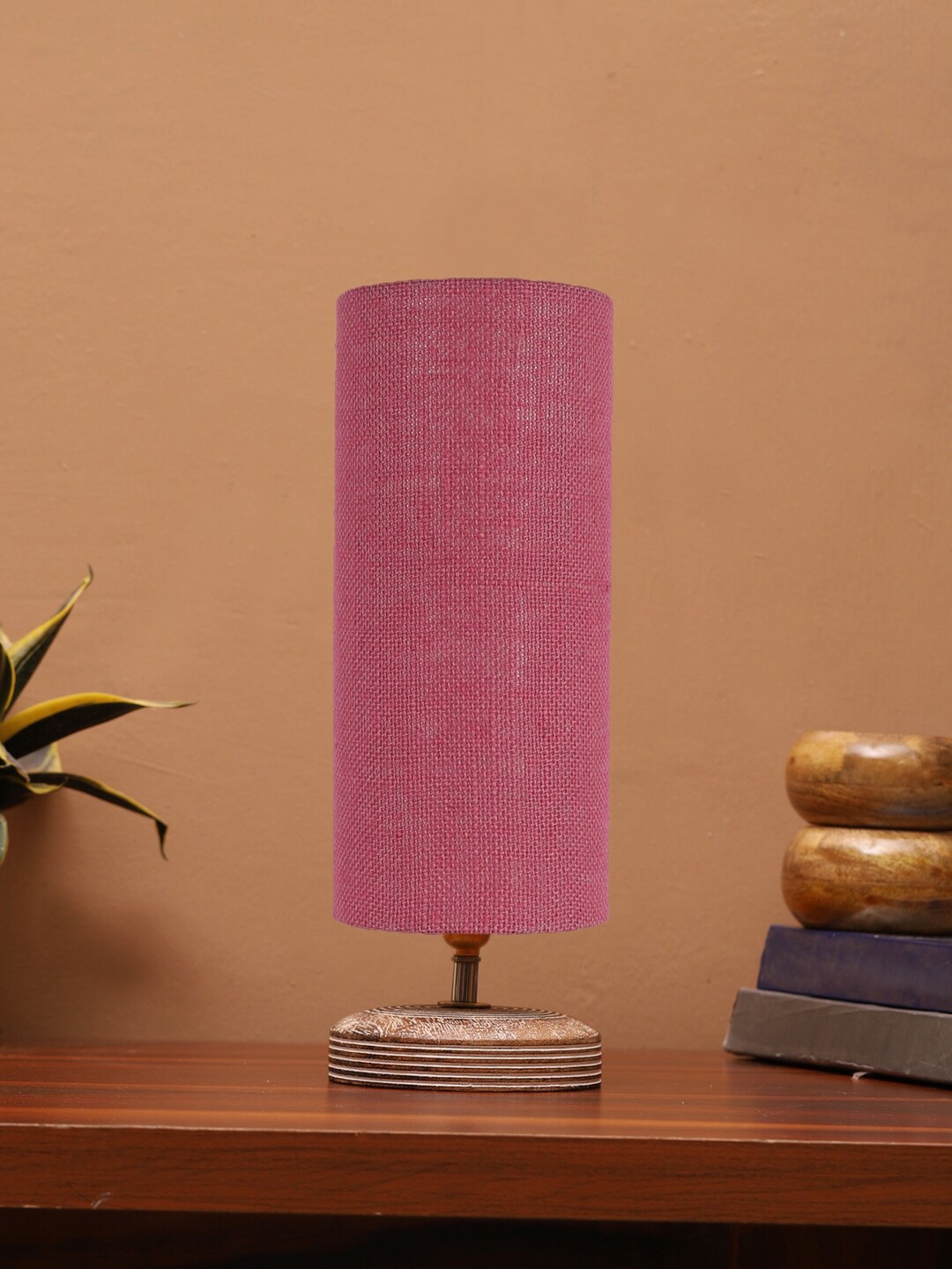 

Devansh Pink Contemporary Cylindrical Shaped Wooden Table Lamp