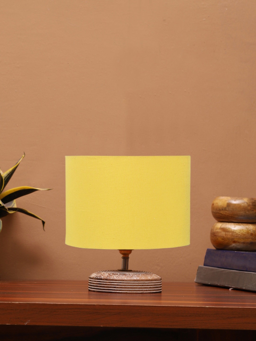 

Devansh Yellow Textured Contemporary Cylindrical Shaped Wooden Table Lamp