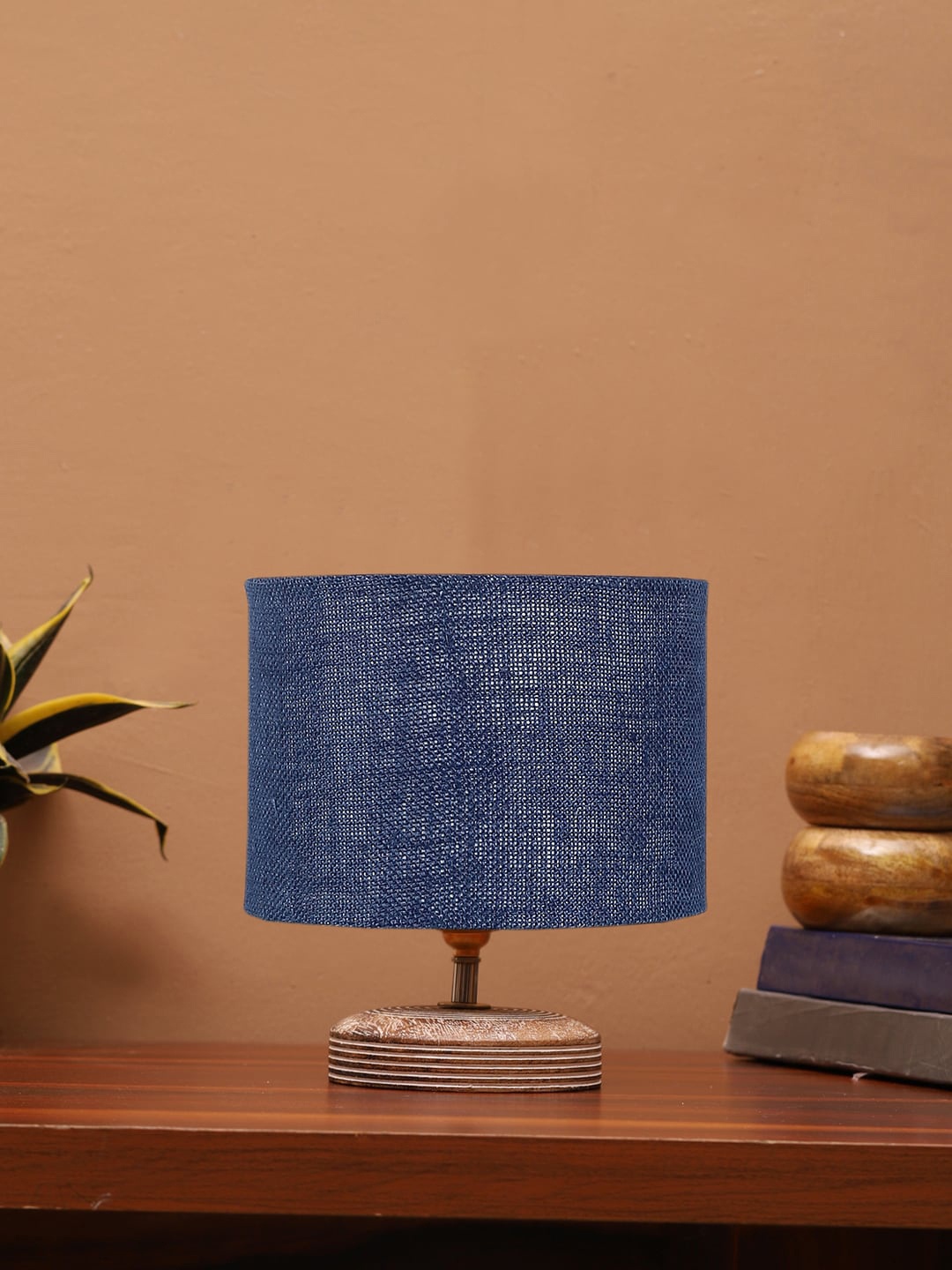 

Devansh Blue Textured Contemporary Cylindrical Shaped Wooden Table Lamp