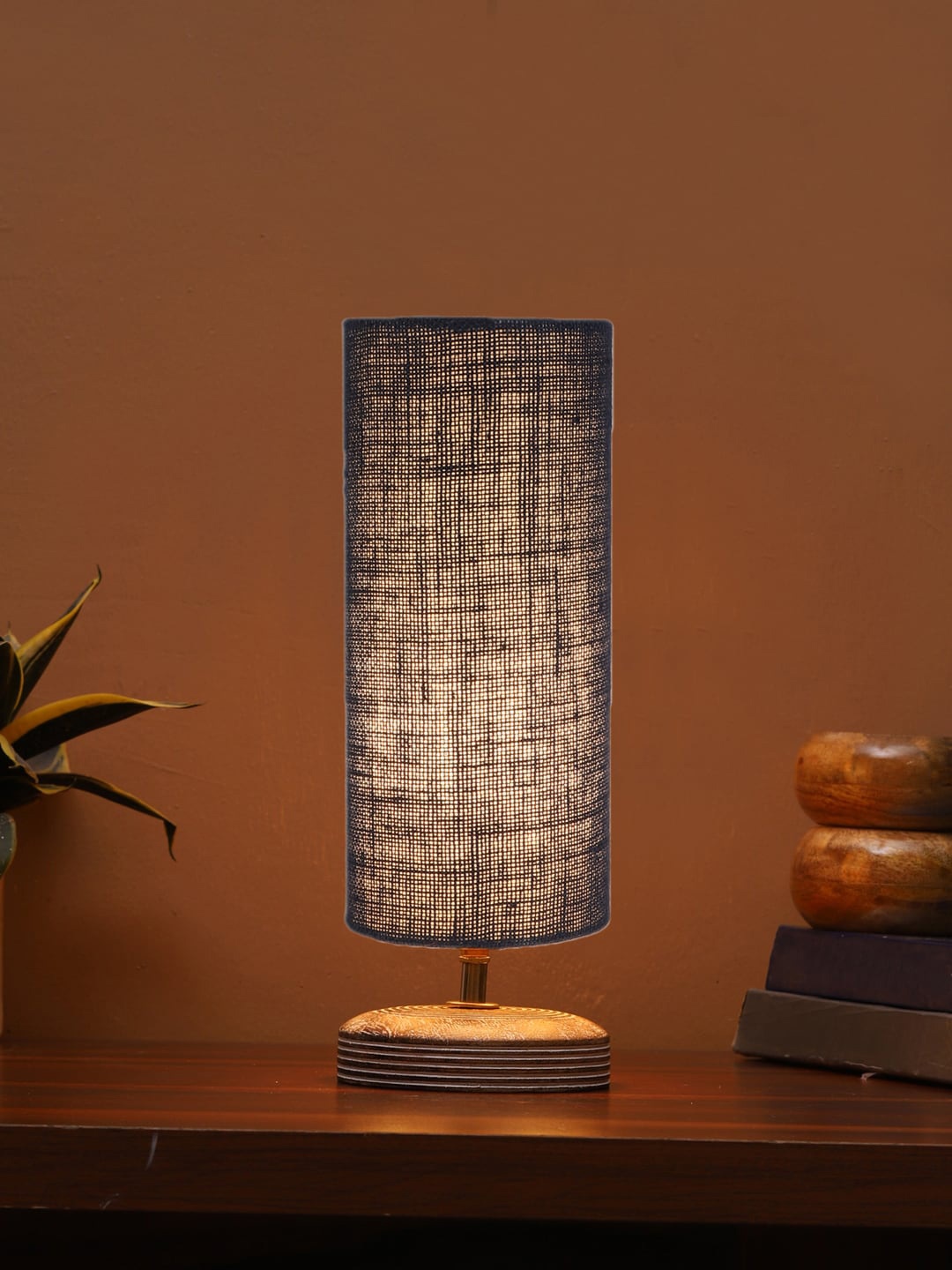 

Devansh Brown & Blue Cylinder Wooden Table Lamps
