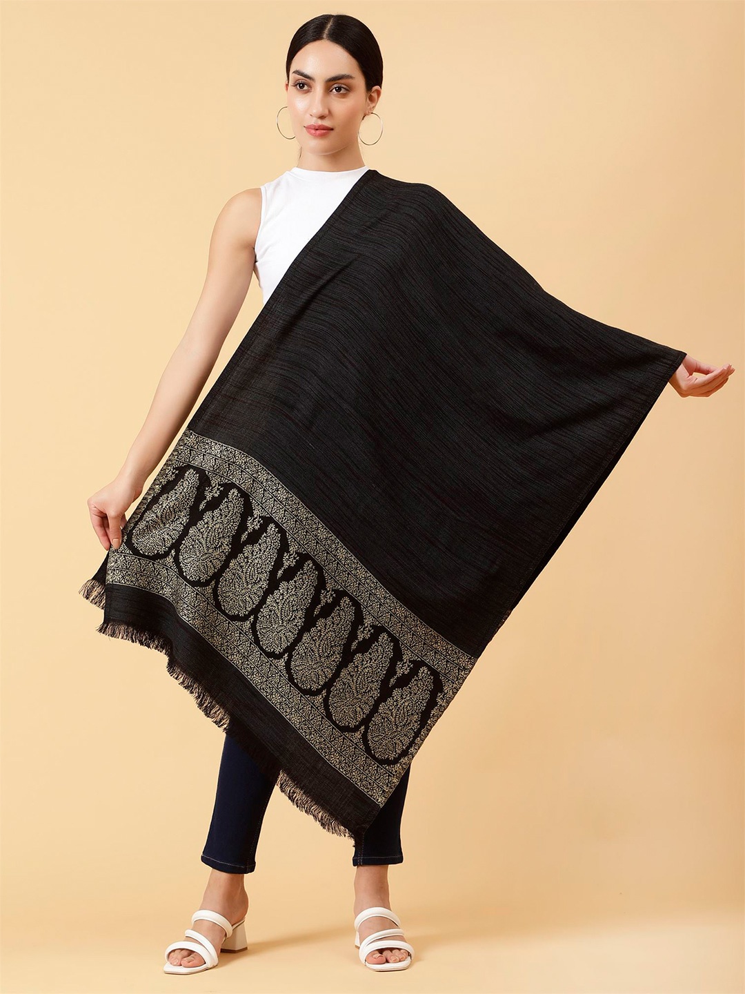 

Moda Chales Women Woven Design Shawl, Black