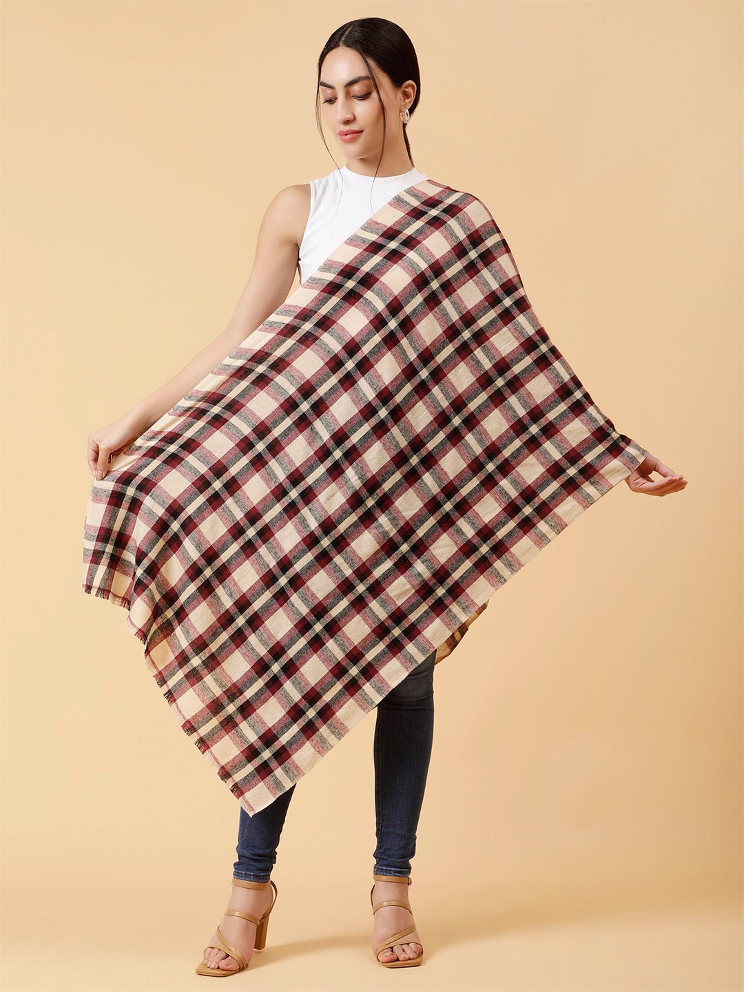 

Moda Chales Checked Pashmina Stole, Beige