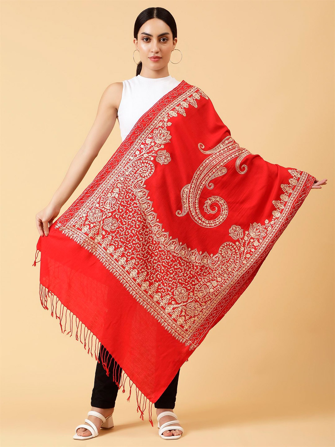 

Moda Chales Women Embroidered Shawl, Red