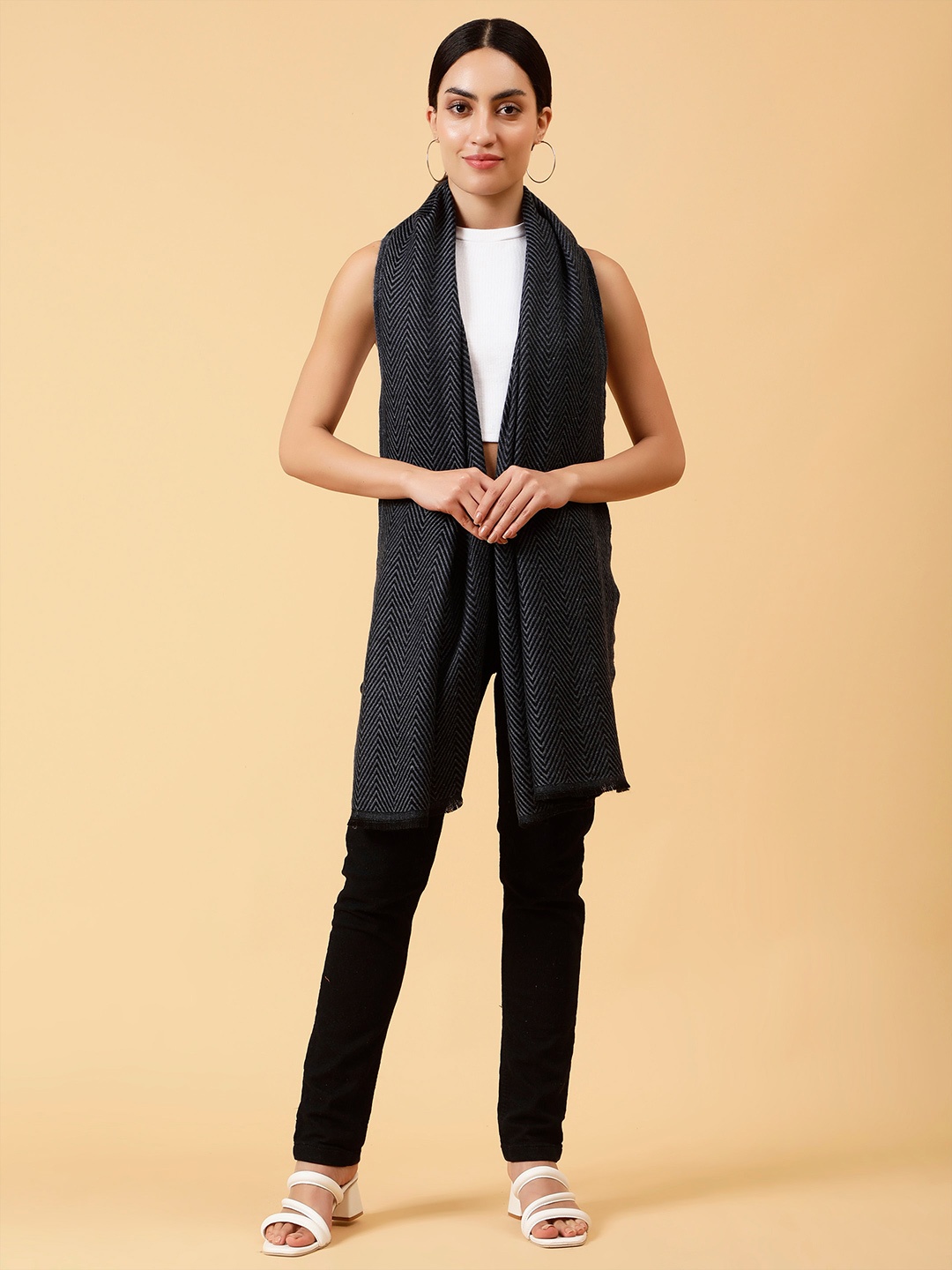 

Moda Chales Woven Design Woolen Shawl, Blue