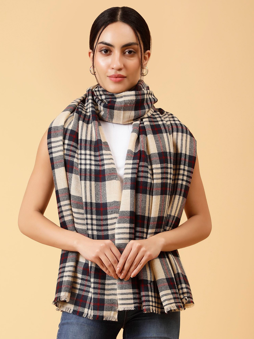 

Moda Chales Checked Stole, Beige