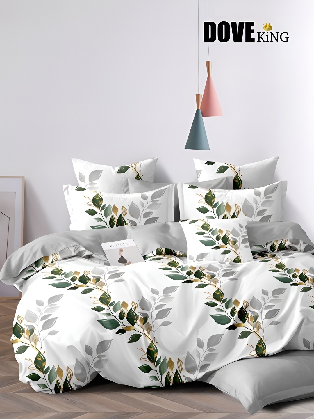 

Bedbathandbliss White & Green Floral 300 TC King Bedsheet With 2 Pillow Covers