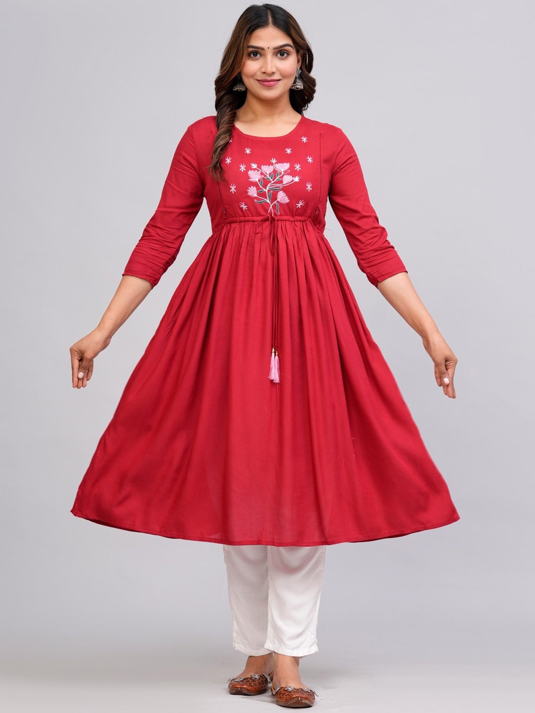 

SGRF Thread Work Maternity Anarkali Kurta, Maroon