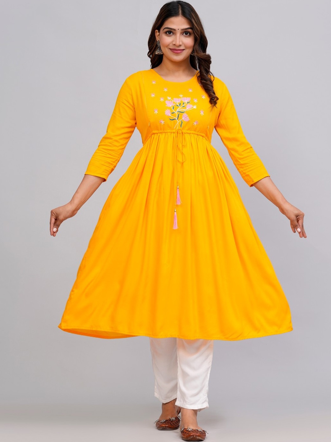 

SGRF Yoke Design Regular Sleeves Thread Work Maternity Anarkali Kurta, Mustard