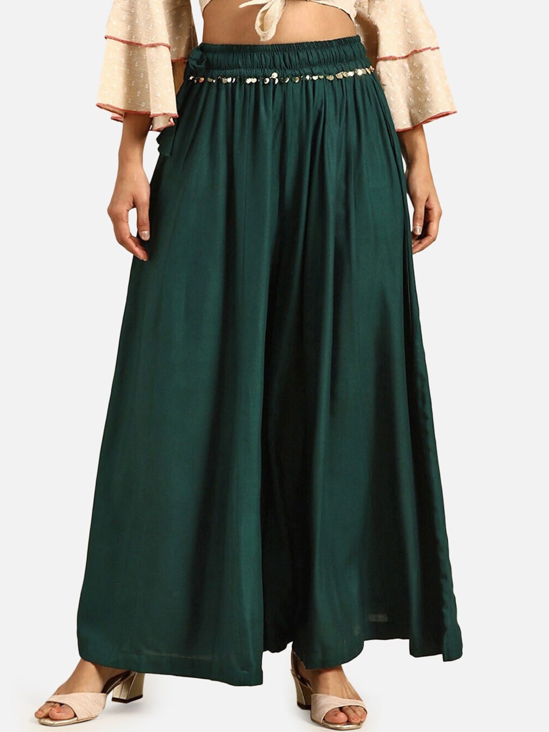 

BCZ Style Flared Regular Ethnic Palazzos, Green