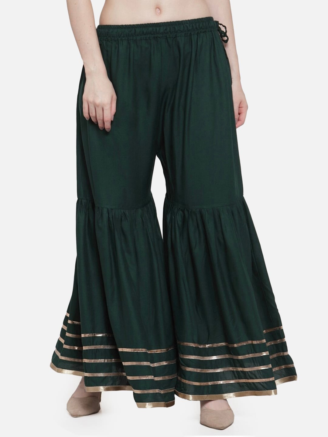 

BCZ Style Flared Regular Ethnic Sharara, Green
