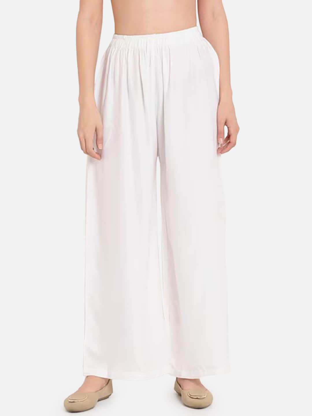 

BCZ Style Flared Regular Ethnic Palazzos, White