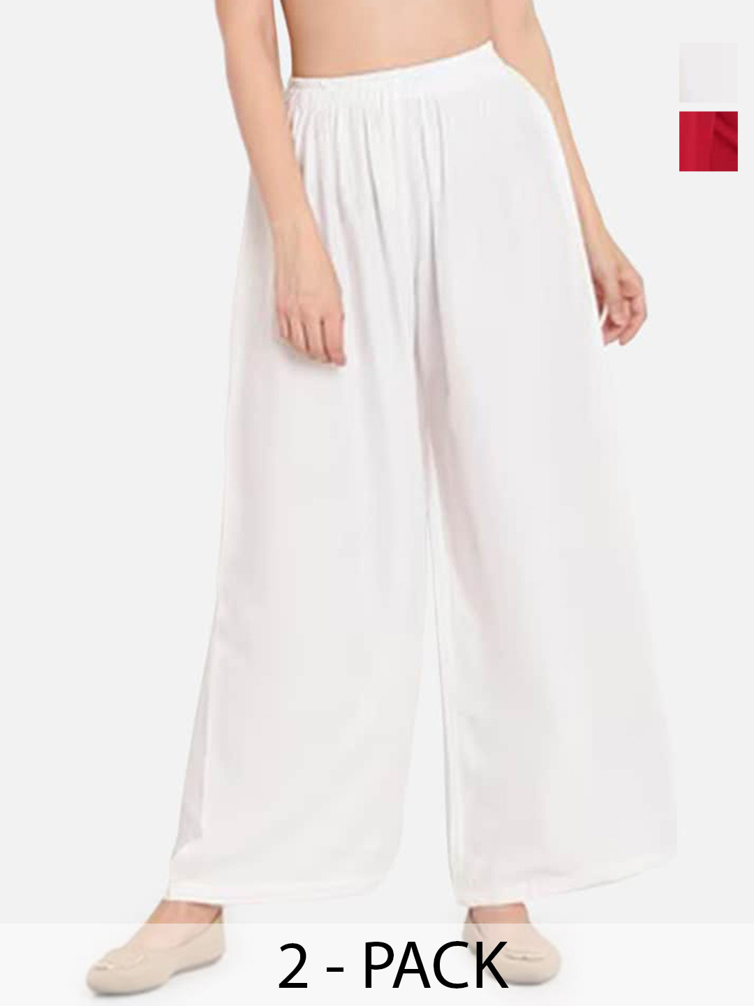 

BCZ Style Pack of 2 Flared Ethnic Palazzos, White