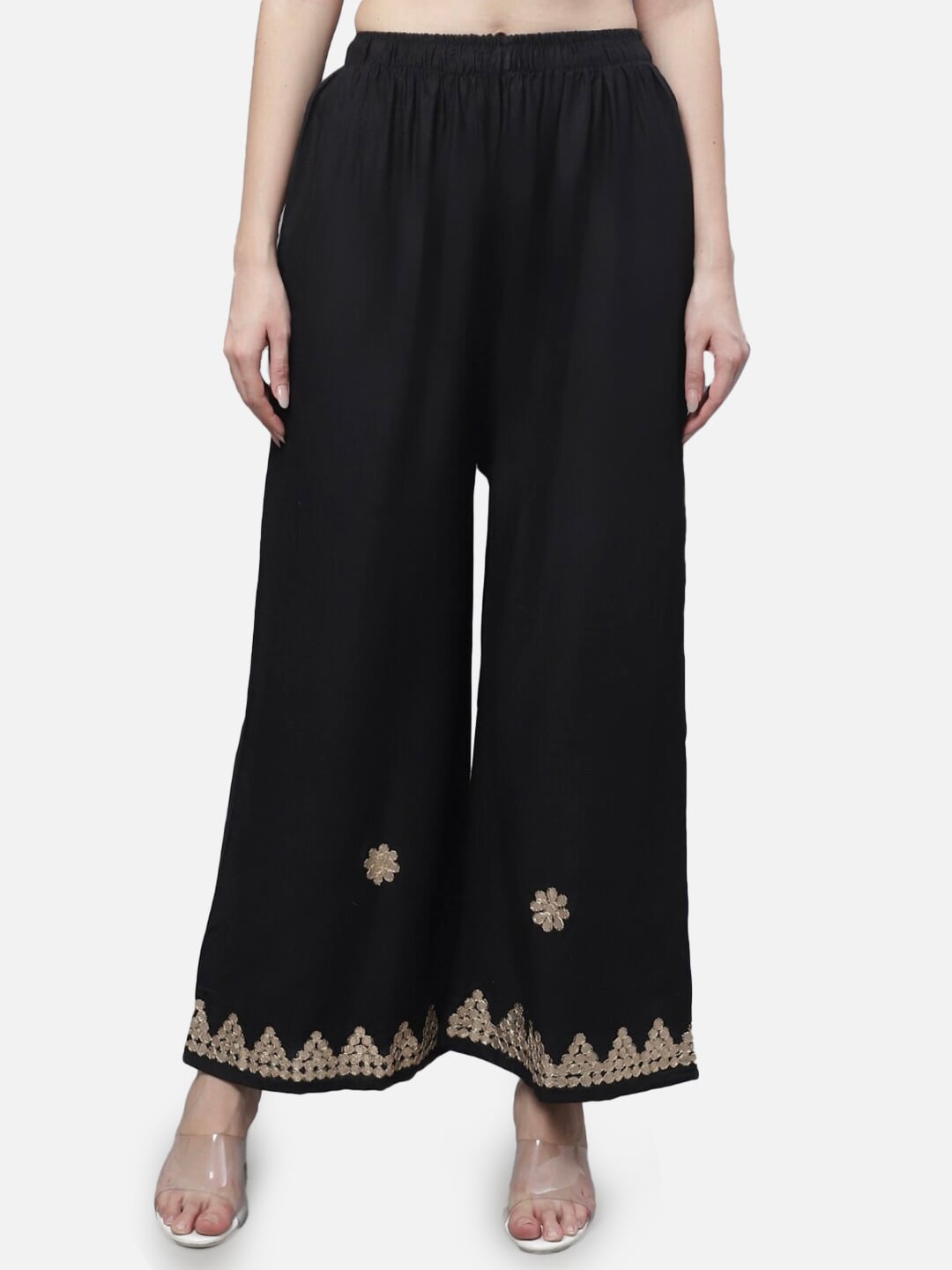 

BCZ Style Flared Regular Ethnic Palazzos, Black