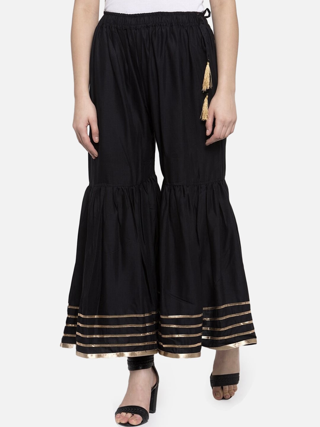 

BCZ Style Regular Flared Ethnic Palazzos, Black